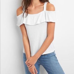 White-GAP soft spin knit cold shoulder top